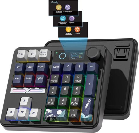 لوحة مفاتيح ميكانيكية Womier SK30، لوحة مفاتيح صغيرة مع شاشة ومقبض، لوحة مفاتيح رقمية لاسلكية Bluetooth/2.4G/USB-C، لوحة أرقام RGB لبرامج الماكرو Hotswap، لوحة مفاتيح أرقام قابلة لإعادة الشحن لنظام التشغيل Mac Windows، أسود in Kuwait