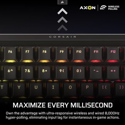 لوحة مفاتيح الألعاب Corsair Vanguard 96 الميكانيكية اللاسلكية RGB - QWERTY US، تخطيط 96٪، مفاتيح MLX قابلة للتبديل السريع، 8000 هرتز، تكامل سطح السفينة، Flashtap SOCD - أسود in Saudi Arabia