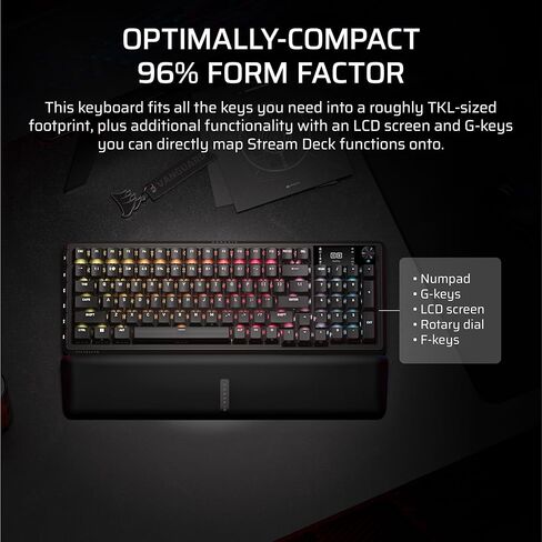 لوحة مفاتيح الألعاب Corsair Vanguard 96 الميكانيكية اللاسلكية RGB - QWERTY US، تخطيط 96٪، مفاتيح MLX قابلة للتبديل السريع، 8000 هرتز، تكامل سطح السفينة، Flashtap SOCD - أسود in Saudi Arabia