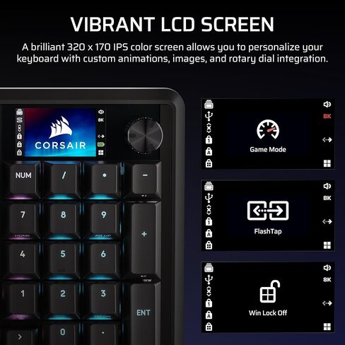 لوحة مفاتيح الألعاب Corsair Vanguard 96 الميكانيكية اللاسلكية RGB - QWERTY US، تخطيط 96٪، مفاتيح MLX قابلة للتبديل السريع، 8000 هرتز، تكامل سطح السفينة، Flashtap SOCD - أسود in Saudi Arabia