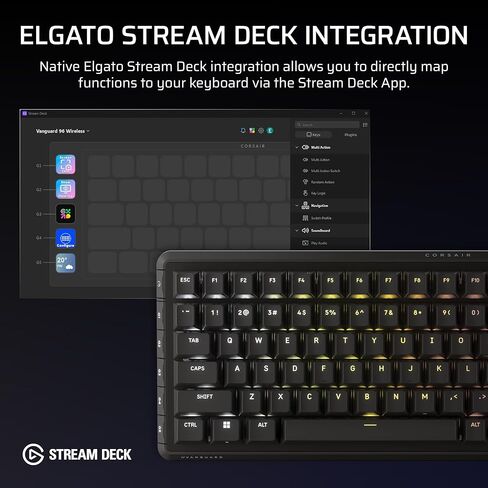 لوحة مفاتيح الألعاب Corsair Vanguard 96 الميكانيكية اللاسلكية RGB - QWERTY US، تخطيط 96٪، مفاتيح MLX قابلة للتبديل السريع، 8000 هرتز، تكامل سطح السفينة، Flashtap SOCD - أسود in Saudi Arabia