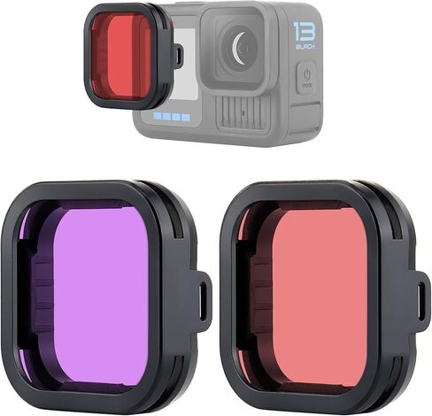 2-Pack Underwater Lens Filter Set for GoPro Hero 13 Black - Red & Magenta Color Correction Filters for Snorkeling & Shallow Dive Photography in Saudi Arabia