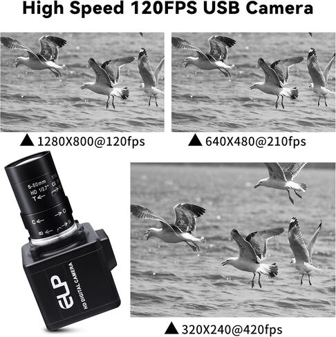 كاميرا USB بمصراع عالمي - أحادية اللون بدقة 800 بكسل فائقة السرعة 640 إطارًا في الثانية [أوضاع 120/210/420 إطارًا في الثانية] - عدسة CS ذات تركيز يدوي 5-50 مم - متوافقة مع Raspberry Pi وLinux وMac وWindows in Kuwait