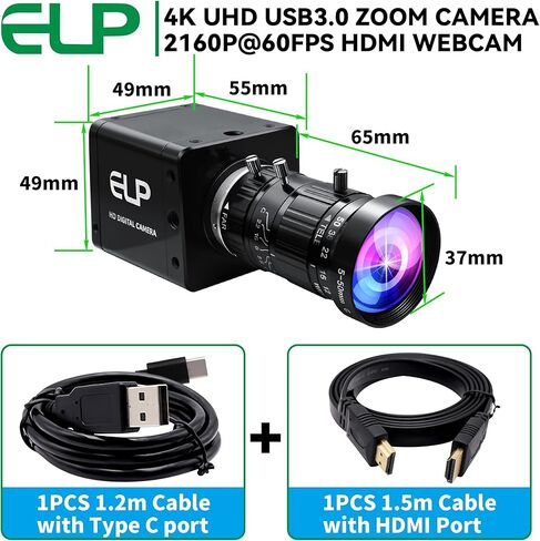 ELP 4K 60fps USB3.0 HDMI Camera Manual Zoom Webcam H.264 High Speed UVC Lightburn Cameras for Computer Low Illumination Simultaneous Output 10X Zoom Web_Camera for Windows Linux Mac TV Projector in Saudi Arabia