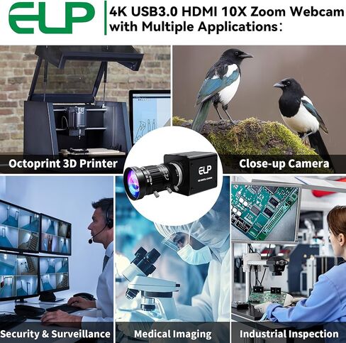 ELP 4K 60fps USB3.0 HDMI Camera Manual Zoom Webcam H.264 High Speed UVC Lightburn Cameras for Computer Low Illumination Simultaneous Output 10X Zoom Web_Camera for Windows Linux Mac TV Projector in Saudi Arabia