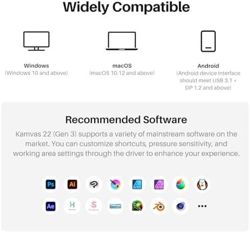تابلت الرسم HUION Kamvas 22 (Gen 3) مقاس 21.5 بوصة 2.5K 90 هرتز مزود بشاشة وقفاز فنان لرفض راحة اليد in Saudi Arabia