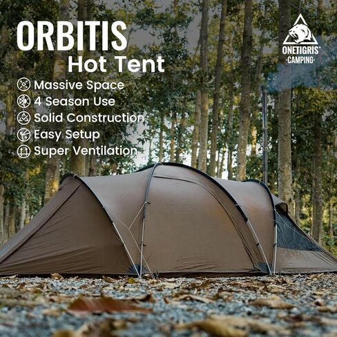 OneTigris ORBITIS Hot Tent, Waterproof 4 Person Tent with Full Size Footprint, 4 Season Tents for Camping, Hiking, Bushcraft, Car Trips in Saudi Arabia
