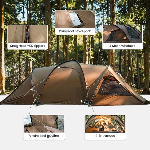 OneTigris ORBITIS Hot Tent, Waterproof 4 Person Tent with Full Size Footprint, 4 Season Tents for Camping, Hiking, Bushcraft, Car Trips in Saudi Arabia