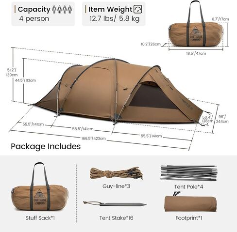 OneTigris ORBITIS Hot Tent, Waterproof 4 Person Tent with Full Size Footprint, 4 Season Tents for Camping, Hiking, Bushcraft, Car Trips in Saudi Arabia