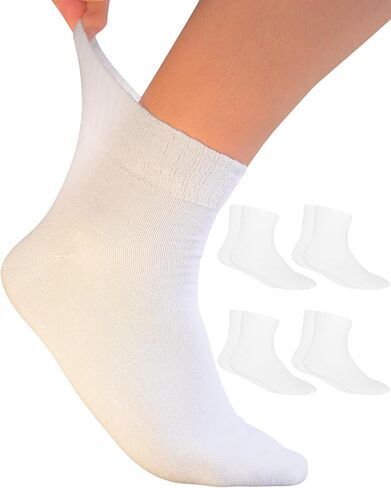 Cotton Diabetic Ankle Socks for Men Size 13–15 XL – Non‑Binding, Thin, Loose‑Fitting White Diabetic Socks 4 Pairs in Saudi Arabia
