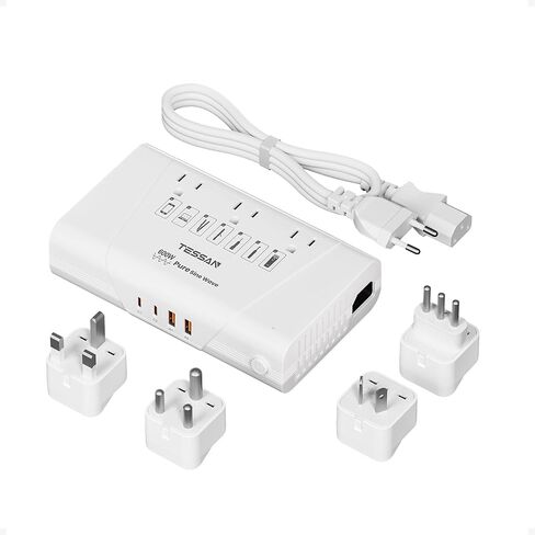 TESSAN 600W Pure Sine Wave 220V to 110V Voltage Converter US to Europe, Universal Travel Adapter with 4 USB Ports PD 35W QC 30W, EU/UK/AU/IT/India Plug Adaptor, Step Down Transformer Power Converters in Saudi Arabia
