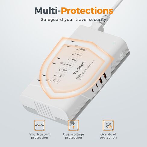 TESSAN 600W Pure Sine Wave 220V to 110V Voltage Converter US to Europe, Universal Travel Adapter with 4 USB Ports PD 35W QC 30W, EU/UK/AU/IT/India Plug Adaptor, Step Down Transformer Power Converters in Saudi Arabia