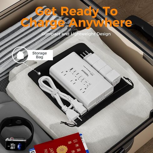 TESSAN 600W Pure Sine Wave 220V to 110V Voltage Converter US to Europe, Universal Travel Adapter with 4 USB Ports PD 35W QC 30W, EU/UK/AU/IT/India Plug Adaptor, Step Down Transformer Power Converters in Saudi Arabia
