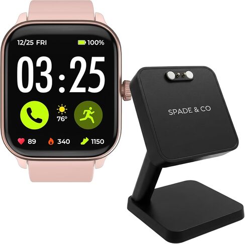 Spade & Co Health Smartwatch 4 Bundle with Charging Dock – Heart Rate, Sleep & SpO2 Monitor, Pedometer, 10+ Day Battery, Answer/Make Calls, IP68 Waterproof, iOS & Android – Rose Gold in Saudi Arabia