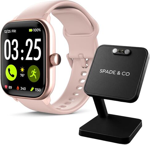 Spade & Co Health Smartwatch 4 Bundle with Charging Dock – Heart Rate, Sleep & SpO2 Monitor, Pedometer, 10+ Day Battery, Answer/Make Calls, IP68 Waterproof, iOS & Android – Rose Gold in Saudi Arabia