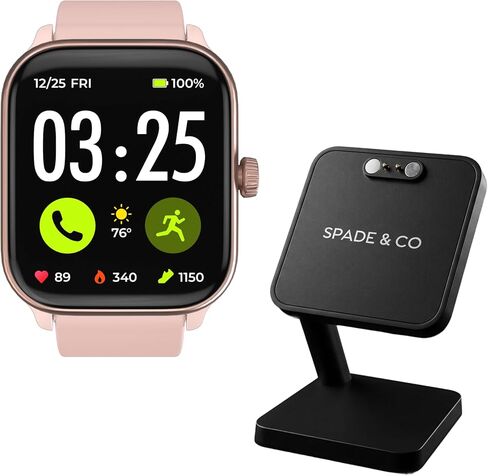 Spade & Co Health Smartwatch 4 Bundle with Charging Dock – Heart Rate, Sleep & SpO2 Monitor, Pedometer, 10+ Day Battery, Answer/Make Calls, IP68 Waterproof, iOS & Android – Rose Gold in Saudi Arabia