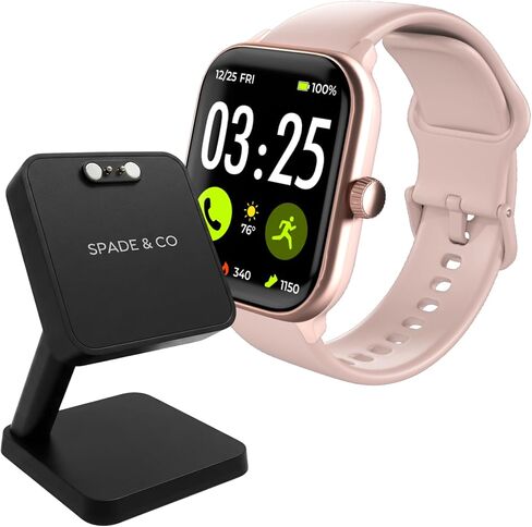 Spade & Co Health Smartwatch 4 Bundle with Charging Dock – Heart Rate, Sleep & SpO2 Monitor, Pedometer, 10+ Day Battery, Answer/Make Calls, IP68 Waterproof, iOS & Android – Rose Gold in Saudi Arabia