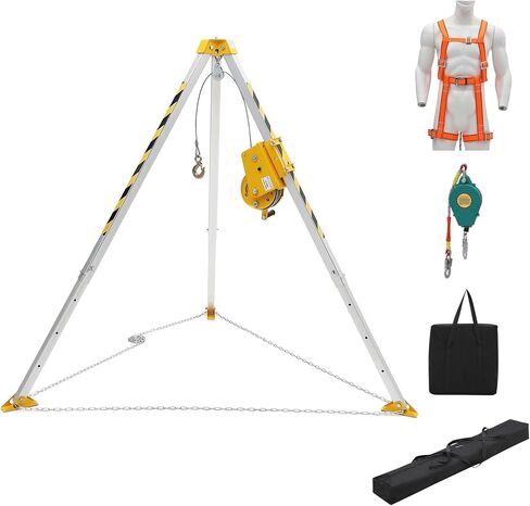Confined Space Aid Tripod Kit – 1200 Lb Winch, 8' Adjustable Steel Legs, 98' Anti-Rotation Cable, 33' Fall Protection, Fall Arrester, Storage Bag – Industrial Equipment for Manhole & Tunnel Ope in Saudi Arabia