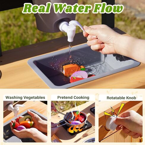 ROBOTIME Mud Kitchen for Kids Outdoor, Wood Outdoor Kitchen with Insect Observation Box & Planter Box, Toddler Play Kitchen with Removable Sink & Faucet, Pretend Outdoor Playset for Garden Fun in Saudi Arabia