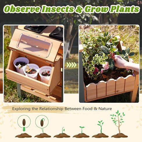 ROBOTIME Mud Kitchen for Kids Outdoor, Wood Outdoor Kitchen with Insect Observation Box & Planter Box, Toddler Play Kitchen with Removable Sink & Faucet, Pretend Outdoor Playset for Garden Fun in Saudi Arabia