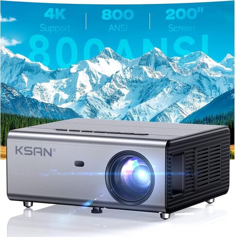 جهاز عرض أفلام KSAN، جهاز عرض [800 ANSI Lumen] مع واي فاي 6 وبلوتوث 5.2، جهاز عرض أفلام للأماكن الداخلية والخارجية، مكبر صوت 5 وات، يدعم 200 بوصة، جهاز عرض فيديو متوافق مع الهاتف/عصا التلفزيون/الكمبيوتر الشخصي/PS4 in Kuwait