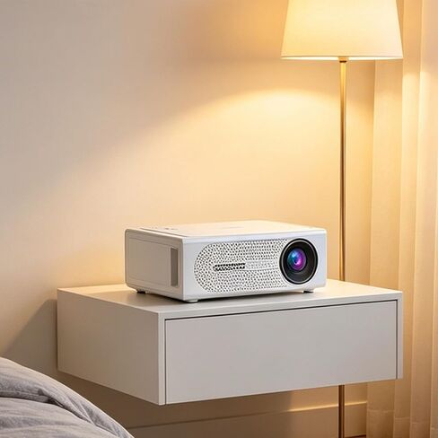 White Portable Native 1080P Projector, Mini Home Theater with Built-in Speakers – for Camping, Travel, Office & Home/US Plug in Saudi Arabia
