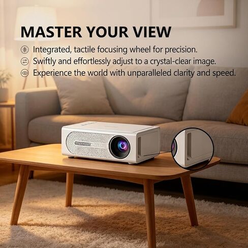 White Portable Native 1080P Projector, Mini Home Theater with Built-in Speakers – for Camping, Travel, Office & Home/US Plug in Saudi Arabia