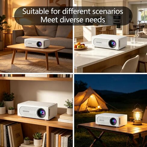 White Portable Native 1080P Projector, Mini Home Theater with Built-in Speakers – for Camping, Travel, Office & Home/US Plug in Saudi Arabia