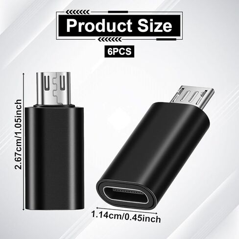 6 عبوات من محول Micro USB إلى USB C، موصل Micro-USB أنثى إلى USB-C ذكر من الألومنيوم يدعم الشحن ومزامنة البيانات لأجهزة النوع C in Kuwait