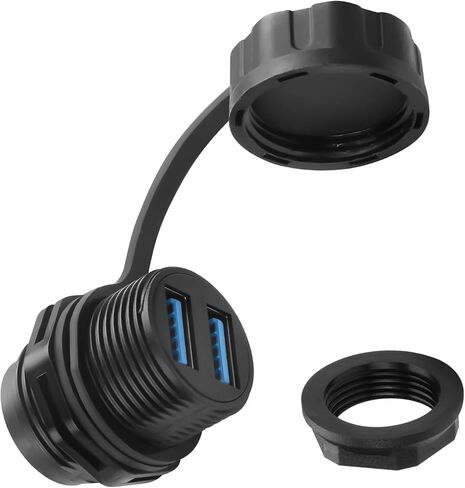 QIANRENON Dual USB3.0 Threaded Fixed Waterproof Connector 5Gbps Dual USB 3.0 Female to Female Bulkhead Mount Adapter 2 USB Port Front Panel Mount Socket 5V1.5A IP68, for Extend 2 USB Port in Saudi Arabia