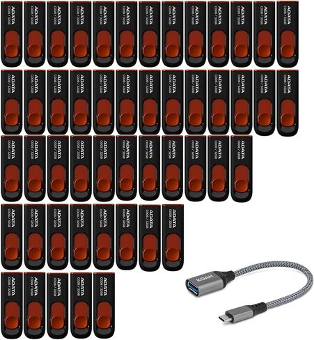 Adata C008 32GB USB 2.0 Retractable Scratchproof and Dirt-Repellent Flash Drive with Strap Hole (Red) Bundle with USB 3.0 to USB-C Adapter (50-Pack) in Saudi Arabia