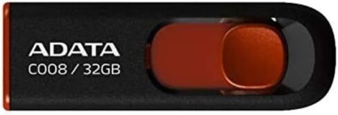 Adata C008 32GB USB 2.0 Retractable Scratchproof and Dirt-Repellent Flash Drive with Strap Hole (Red) Bundle with USB 3.0 to USB-C Adapter (50-Pack) in Saudi Arabia