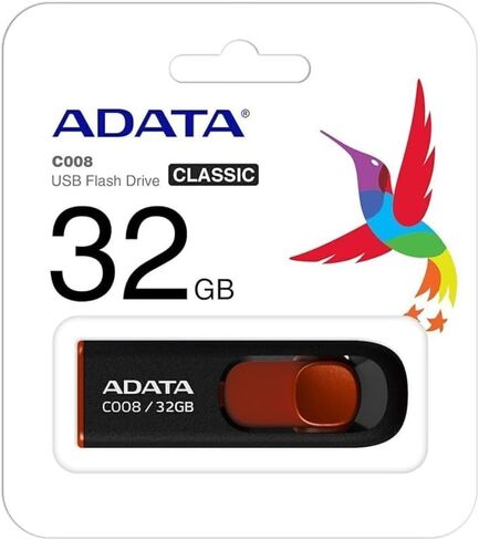 Adata C008 32GB USB 2.0 Retractable Scratchproof and Dirt-Repellent Flash Drive with Strap Hole (Red) Bundle with USB 3.0 to USB-C Adapter (50-Pack) in Saudi Arabia