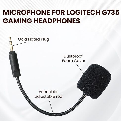 Replacement Microphone Compatible with Logitech G735 Gaming Headset-Flexible Boom Mic with Noise-Canceling Foam in Saudi Arabia