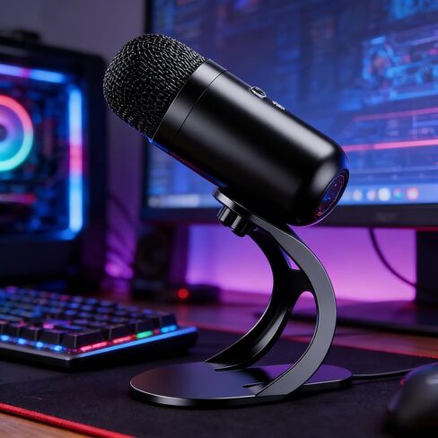 Professional Anchor USB Microphone for Webcasting, One-Key Mute Condenser Mic with 78dB SN Ratio for Adults Black in Saudi Arabia
