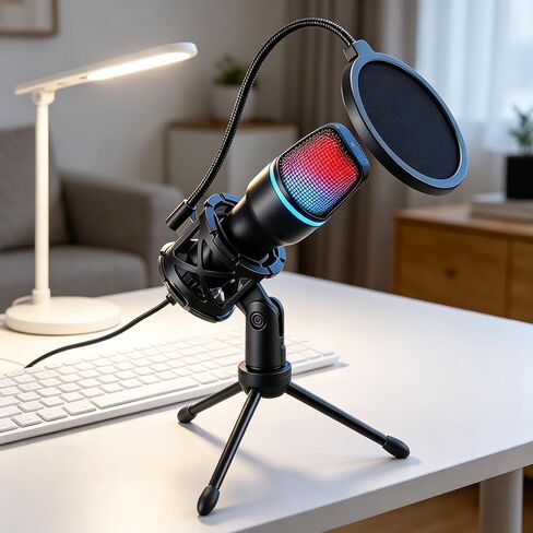 ميكروفون USB مكثف للبودكاست ومقاطع الفيديو | تسجيل عالي الدقة، تقليل الضوضاء، مراقبة في الوقت الحقيقي | كتم سريع، التحكم في الكسب، ضوء RGB، PS4/5/PC in Saudi Arabia