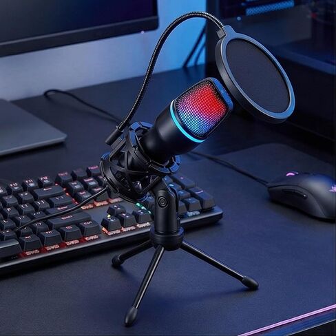 ميكروفون USB مكثف للبودكاست ومقاطع الفيديو | تسجيل عالي الدقة، تقليل الضوضاء، مراقبة في الوقت الحقيقي | كتم سريع، التحكم في الكسب، ضوء RGB، PS4/5/PC in Saudi Arabia