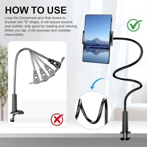 حامل هاتف Gooseneck - حامل iPad للهاتف الخلوي مع ذراع كسول مرن بطول 39 بوصة، قابل للتعديل 360 درجة، حامل بمشبك للمكتب والسرير والمكتب والمطبخ لهاتف iPhone، وجميع الهواتف الذكية والأجهزة اللوحية مقاس 4 بوصات - 11 بوصة in Saudi Arabia
