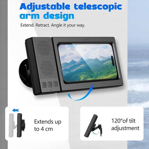 Shower Phone Holder with Wireless Bluetooth Speaker,480°Rotatable Retractable Adjustable Shower Phone Case for SmartPhone,Waterproof Anti Fog Wall Mounted Phoneholder for Bathroom Mirror,Gifts for Mom in Saudi Arabia