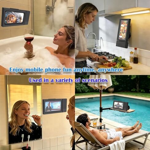 Shower Phone Holder with Wireless Bluetooth Speaker,480°Rotatable Retractable Adjustable Shower Phone Case for SmartPhone,Waterproof Anti Fog Wall Mounted Phoneholder for Bathroom Mirror,Gifts for Mom in Saudi Arabia