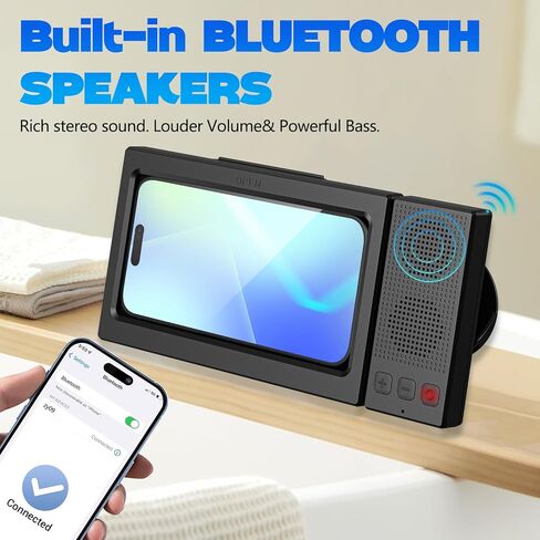 Shower Phone Holder with Wireless Bluetooth Speaker,480°Rotatable Retractable Adjustable Shower Phone Case for SmartPhone,Waterproof Anti Fog Wall Mounted Phoneholder for Bathroom Mirror,Gifts for Mom in Saudi Arabia