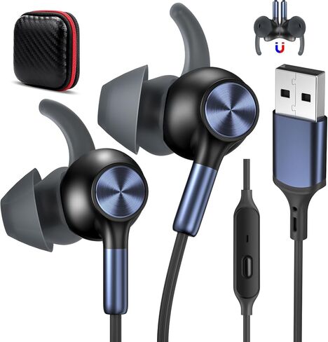 سماعات أذن USB مع ميكروفون لأجهزة الكمبيوتر المحمول، سماعات رأس سلكية USB A مع ميكروفون وخطاف أذن للعمل المكتبي للكمبيوتر، سماعة كمبيوتر ستيريو بخاصية إلغاء الضوضاء بطول 7.5 قدم لمدرسة ألعاب Dell/HP/Chromebook، أسود in Kuwait