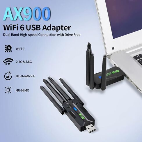 USB WiFi 6 Adapter with Bluetooth 5.4, AX900 Wireless Network Interface Controller, Dual Band 4 High-Gain Antennas for Windows 11/10/8/7 Desktop Laptop in Saudi Arabia