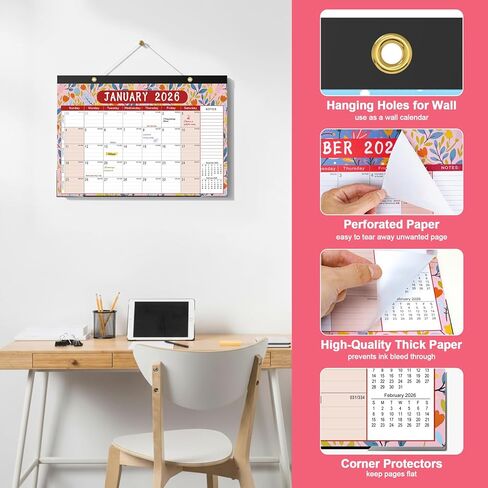 Timart Desk Calendar 2025-2026 ، يمتد التقويم 18 شهرًا من يوليو 2025 إلى ديسمبر 2026 ، تقويم مكتب شهريًا كبيرًا على سطح المكتب/الجدار مع قائمة مهامه ، المكتب. in Saudi Arabia