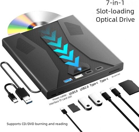 External Opticals Drive USB3.0 Disc Drive for Type C Devices Slot Loading Design Featuring Plug and Play Functionality Slot Loading Portable Disc ROM in Kuwait