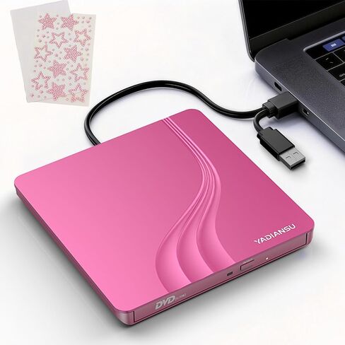 External CD DVD Drive Combo 2-Pack - Black Drive with Storage Bag, Pink Drive with Fashion Star Stickers in Saudi Arabia