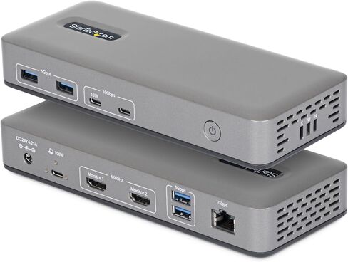 StarTech USB-C Docking Station for Dual Monitors, Dual 4K 60Hz HDMI, 100W Power Delivery Charging, 6 USB Ports (10Gbps), Gigabit Ethernet, Driverless DP Alt Mode Windows Laptop Dock in Saudi Arabia