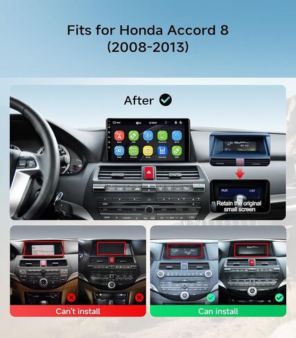 Car Radio Stereo for Honda Accord 2008 2009 2010 2011 2012 2013 10.2 Inch IPS HD Touch Screen Wireless CarPlay Android Auto, WiFi FM/SWC Bluetooth 1080P Backup Camera in Saudi Arabia