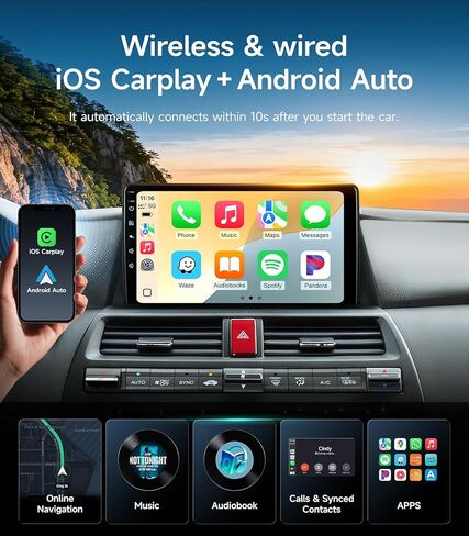 Car Radio Stereo for Honda Accord 2008 2009 2010 2011 2012 2013 10.2 Inch IPS HD Touch Screen Wireless CarPlay Android Auto, WiFi FM/SWC Bluetooth 1080P Backup Camera in Saudi Arabia