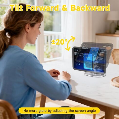 حامل قابل للتعديل لإصدار Echo Show 8 الجيل الرابع 2025، دوران أفقي 360 درجة، حامل طاولة عرض ذكي من الألومنيوم قابل للإمالة مع قاعدة مضادة للانزلاق، لا يتطلب تجميعًا (فضي) in Kuwait